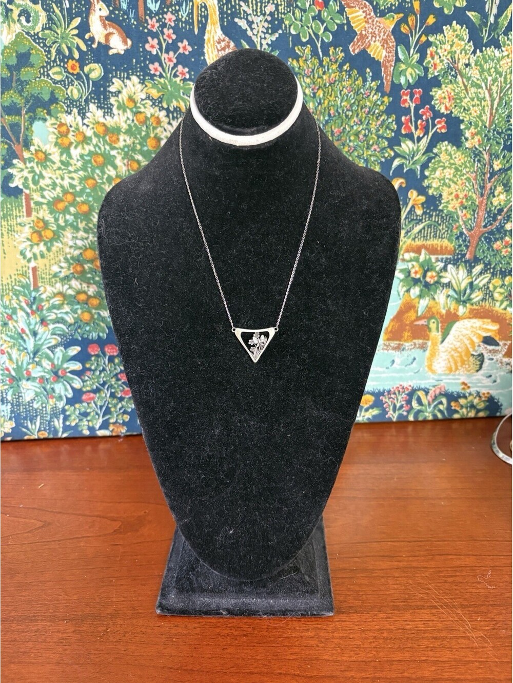 Vintage Medici Pewter Floral Butterfly Pendant Necklace, 18” Long